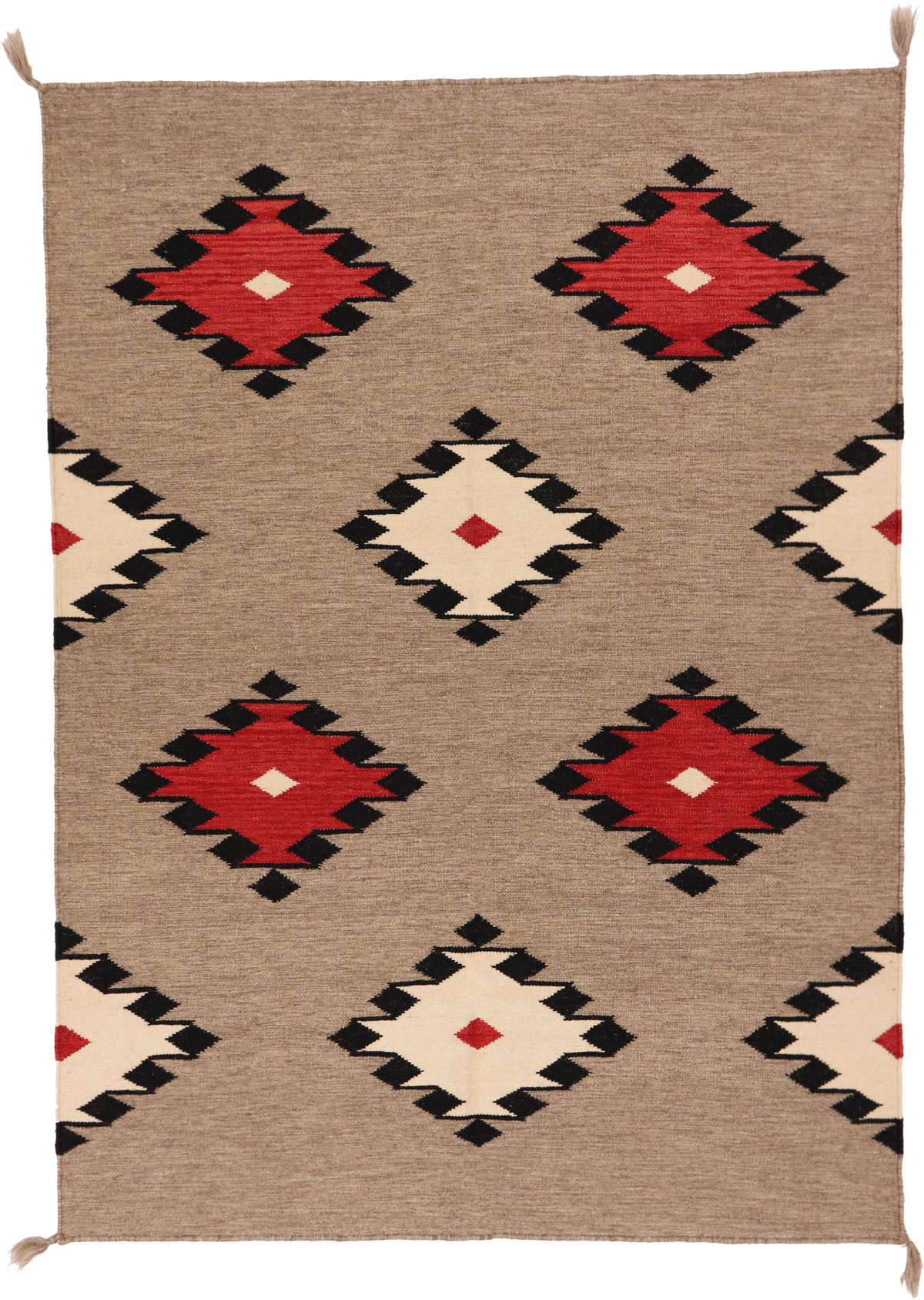 W 4.4 L 5.10 Kilim 100% Wool Hand-Woven Navajo Inspired Design - 64711