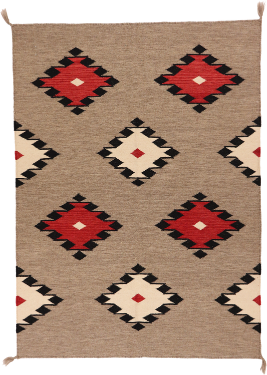 W 4.4 L 5.10 Kilim 100% Wool Hand-Woven Navajo Inspired Design - 64711