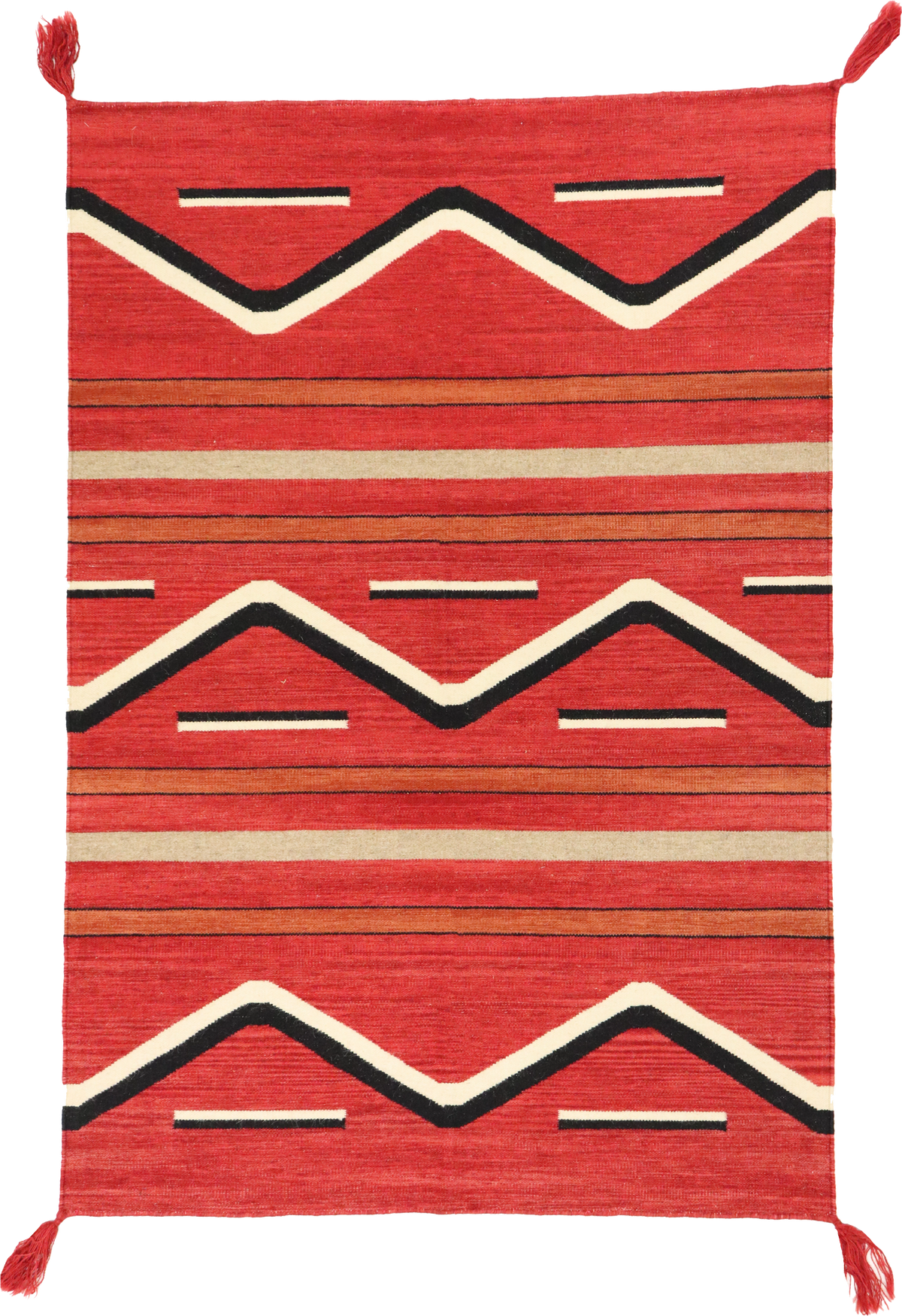 W 4.2 L 6 Kilim 100% Wool Hand-Woven Navajo Inspired Design - 64720