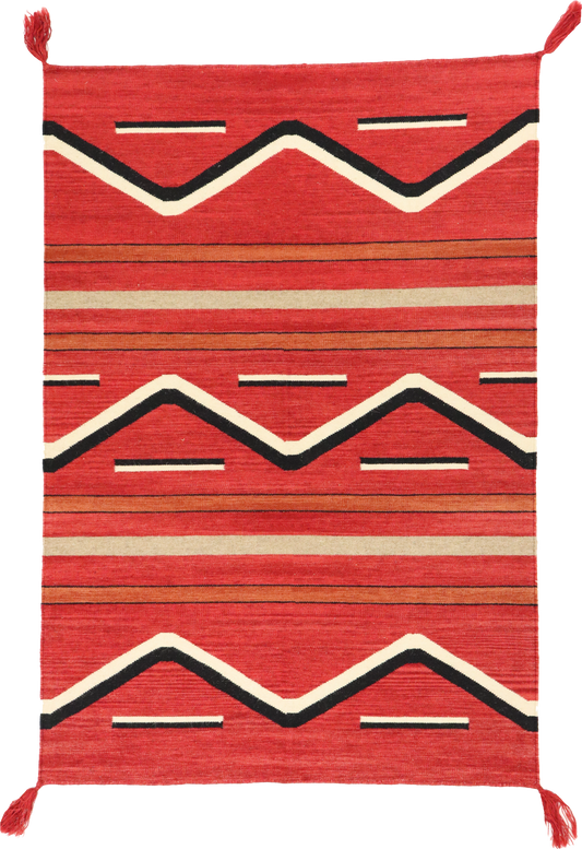W 4.2 L 6 Kilim 100% Wool Hand-Woven Navajo Inspired Design - 64720