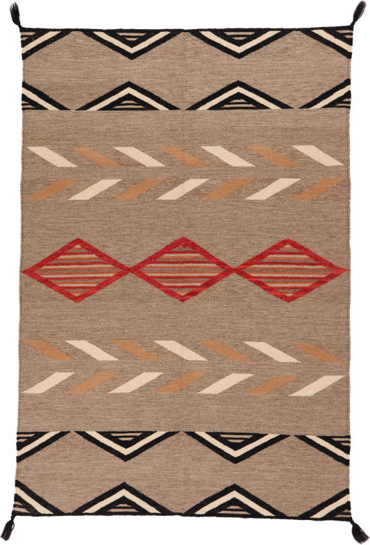 W 4 L 5.11 Kilim 100% Wool Hand-Woven Navajo Inspired Design - 64721