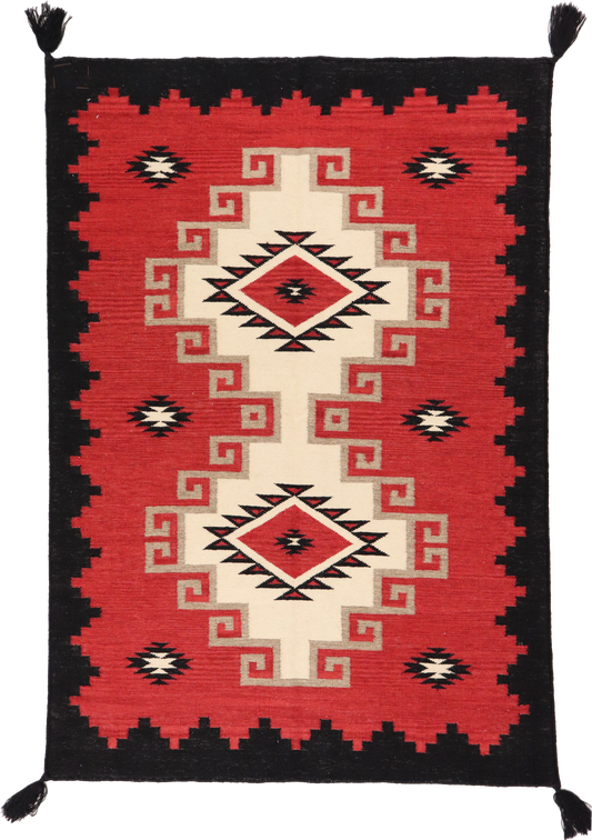 W 4.1 L 5.11 Kilim 100% Wool Hand-Woven Navajo Inspired Design - 64722