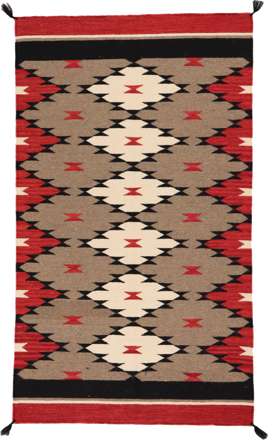 W 3 L 5.3 Kilim 100% Wool Hand-Woven Navajo Inspired Design - 64742