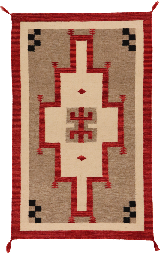 W 3.2 L 5.1 Kilim 100% Wool Hand-Woven Navajo Design - 64754