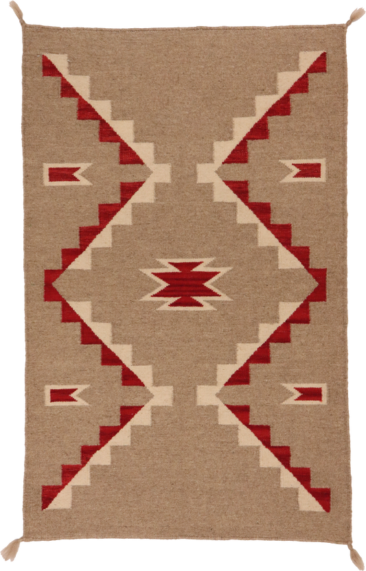 W 3.1 L 4.10 Kilim 100% Wool Hand-Woven Navajo Inspired Design - 64761