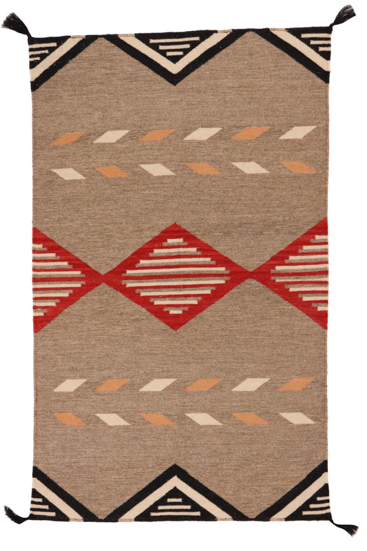 W 3 L 5 Kilim 100% Wool Hand-Woven Navajo Design - 64762
