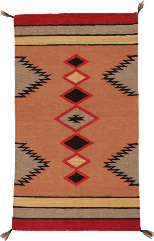 W 2.5 L 4.2 Kilim 100% Wool Hand-Woven Navajo Inspired Design - 64766