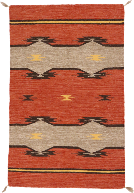 W 2.7 L 4.2 Kilim 100% Wool Hand-Woven Navajo Inspired Design - 64768