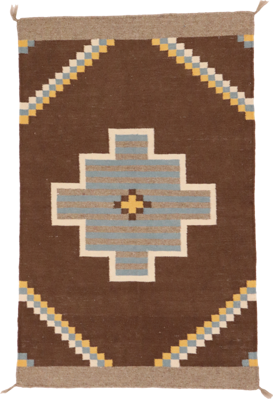 W 2.6 L 4 Kilim 100% Wool Hand-Woven Navajo Inspired Design - 64769
