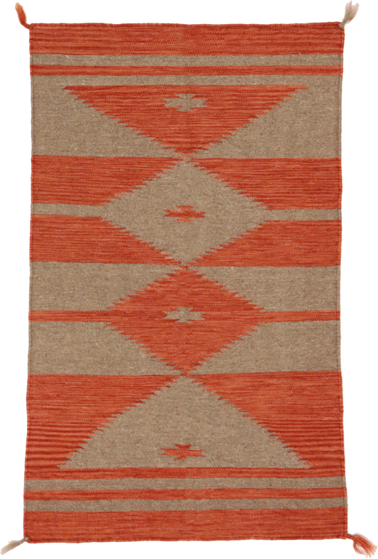 W 2.5 L 4.1 Kilim 100% Wool Hand-Woven Navajo Inspired Design - 64780