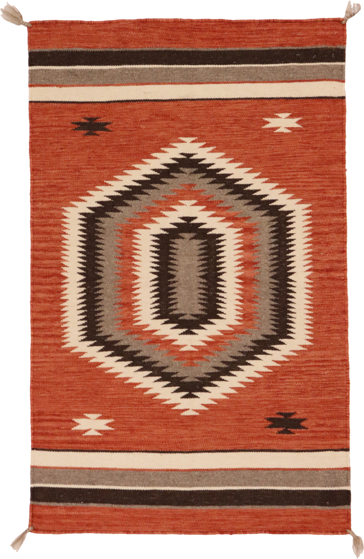 W 2.6 L 4 Kilim 100% Wool Hand-Woven Navajo Inspired Design - 64785