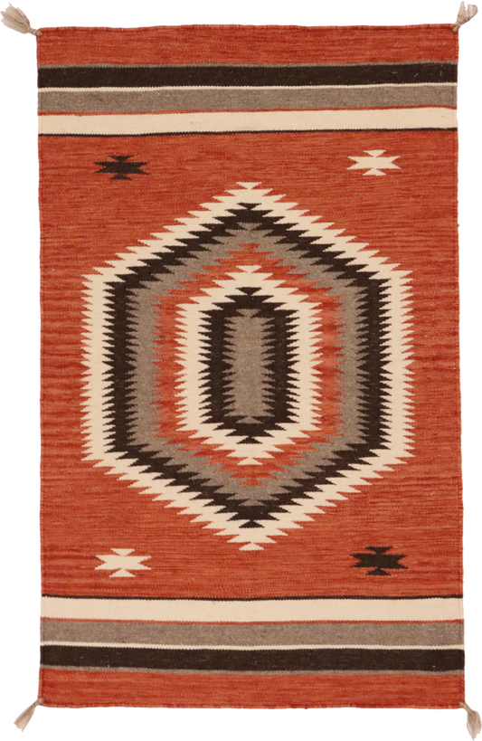 W 2.6 L 4 Kilim 100% Wool Hand-Woven Navajo Inspired Design - 64785