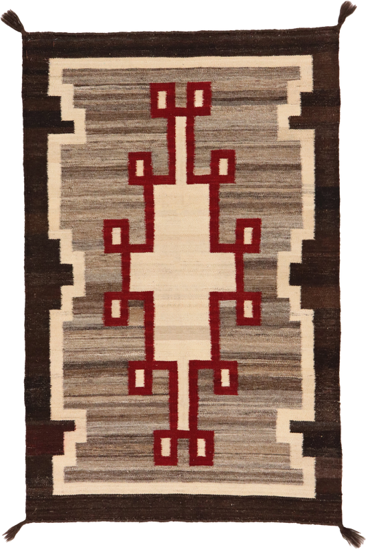 W 3.2 L 4.11 Kilim 100% Wool Hand-Woven Navajo Inspired Design - 64790