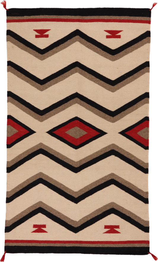 W 3.1 L 5.2 Kilim 100% Wool Hand-Woven Navajo Inspired Design - 64803