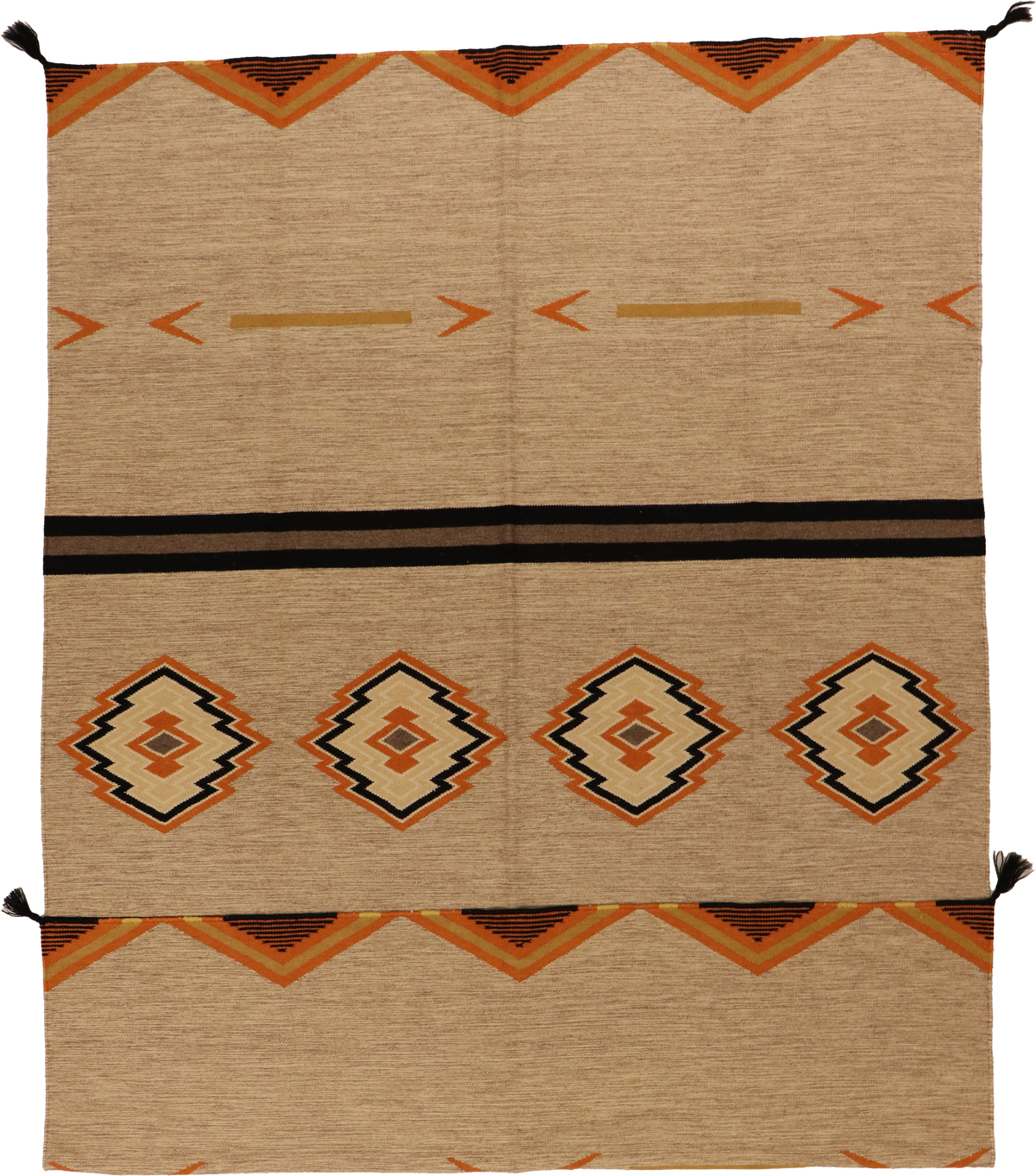 W 6.2 L 8.11 Kilim 100% Wool Hand-Woven Navajo Inspired Design - 64827