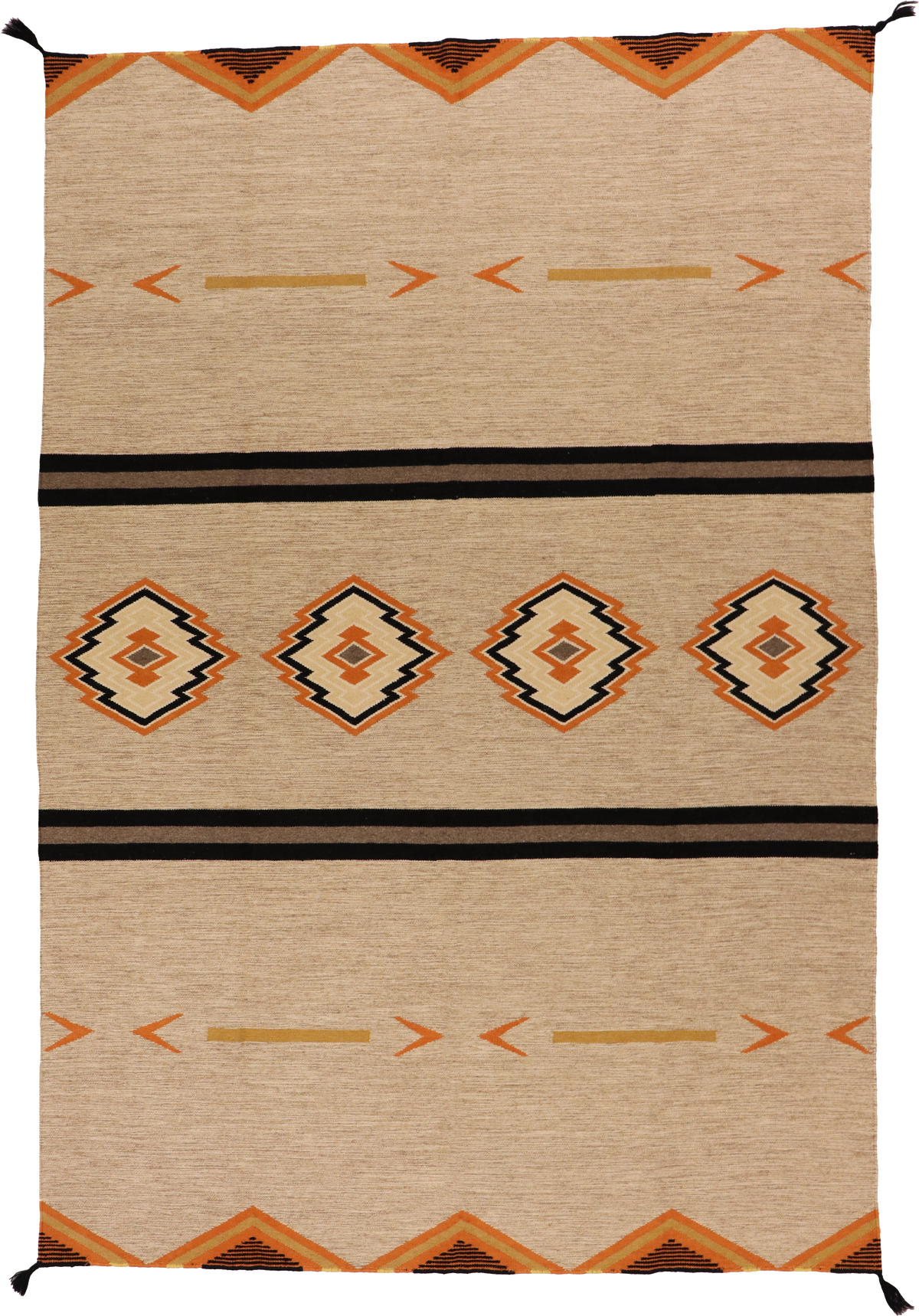 W 6.2 L 8.11 Kilim 100% Wool Hand-Woven Navajo Inspired Design - 64827