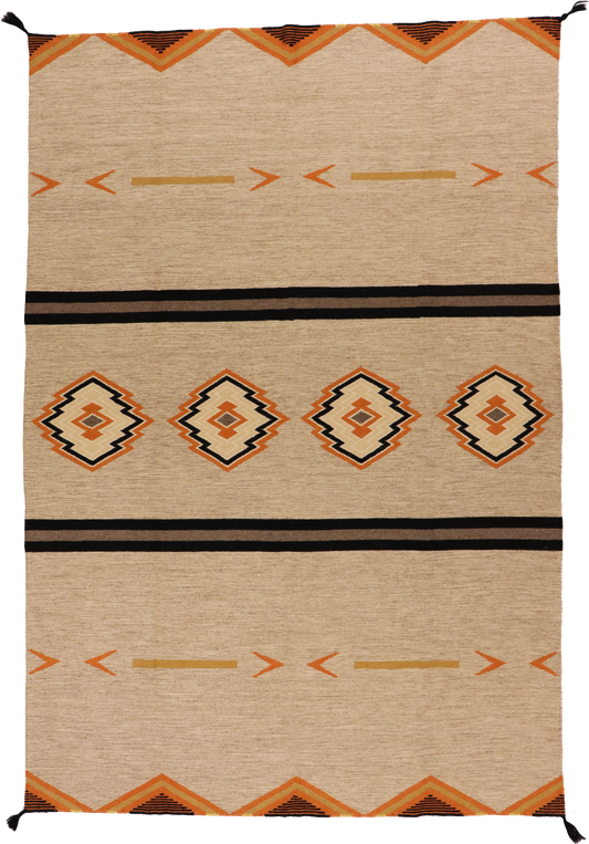 W 6.2 L 8.11 Kilim 100% Wool Hand-Woven Navajo Inspired Design - 64827