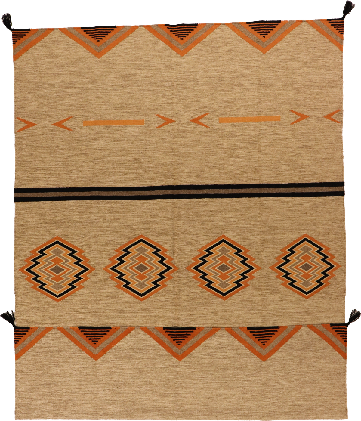 W 6.1 L 8.11 Kilim 100% Wool Hand-Woven Navajo Inspired Design - 64829