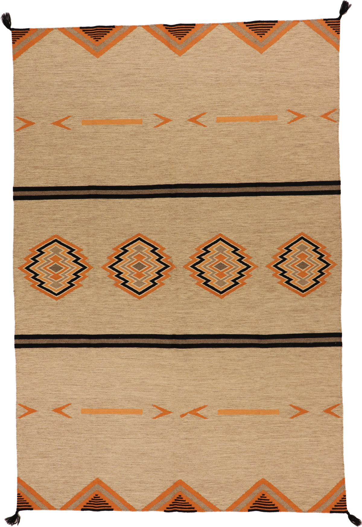 W 6.1 L 8.11 Kilim 100% Wool Hand-Woven Navajo Inspired Design - 64829