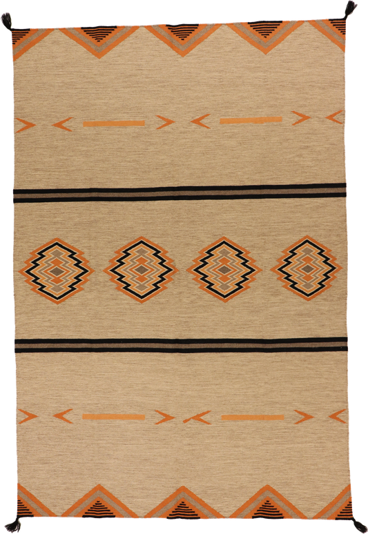 W 6.1 L 8.11 Kilim 100% Wool Hand-Woven Navajo Inspired Design - 64829