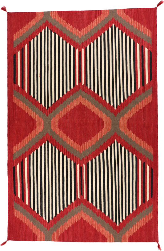 W 6 L 9.3 Kilim 100% Wool Hand-Woven Navajo Design - 64833