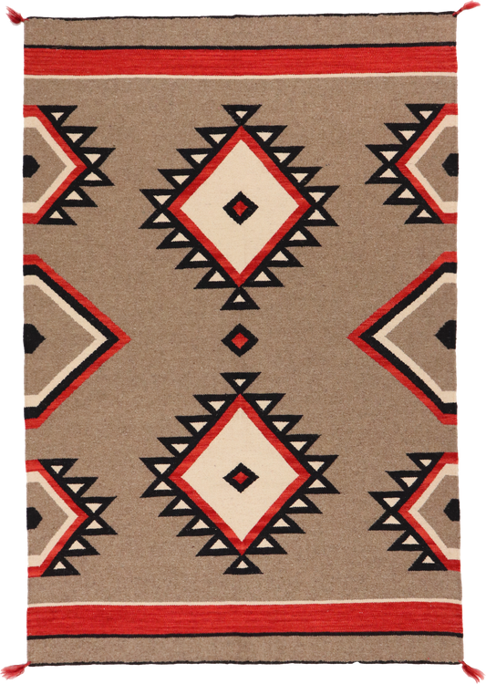 W 4 L 6 Kilim 100% Wool Hand-Woven Navajo Inspired Design - 64836