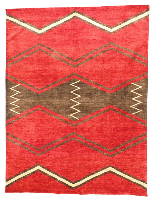 W 9.2 - L 12.1 - Western Wool Mountain Modern Rectangle - Hand Woven Rug - 64929