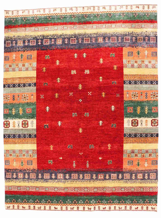 8.11 x 11.11 - Gabbeh Wool Transitional Rectangle - Finest Hand-Knotted Quality Wool — 64933