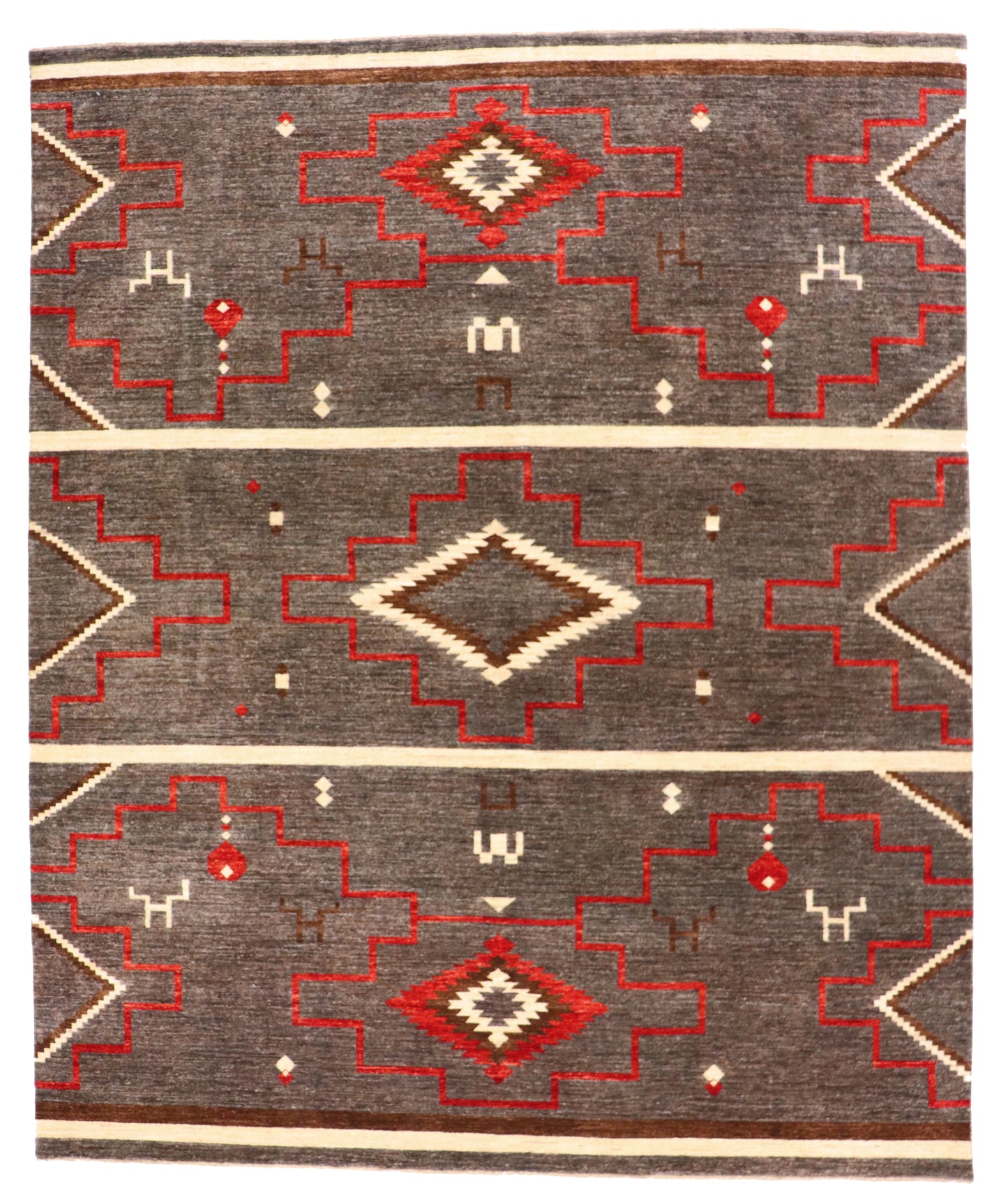 W 8  L 9.8 Mountain Modern Geometric 100% Wool Hand-Knotted Rug - 64936