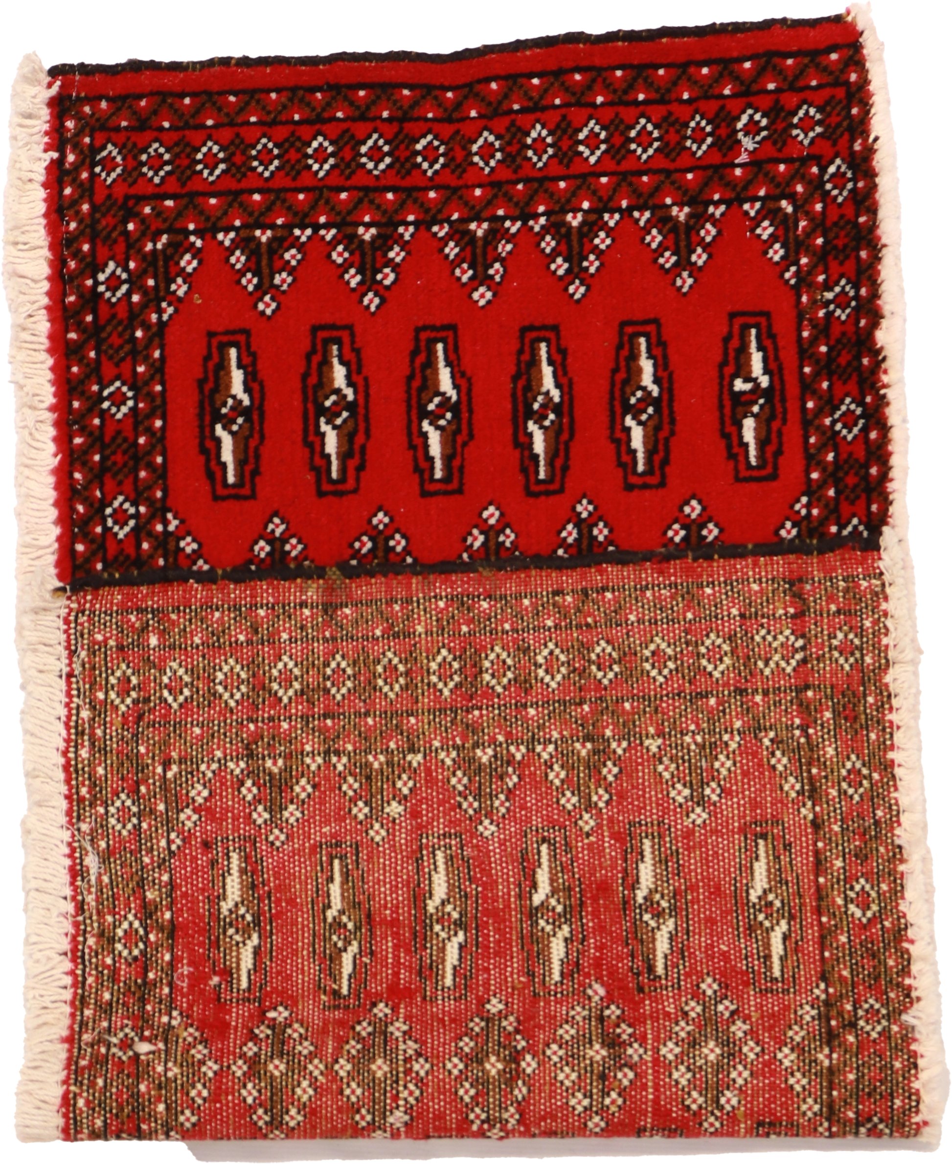 W 1.7 - L 3.5 - Tekeh Fine/Wool Geometric Rectangle - Finest Hand-Knotted Quality Wool - 64947