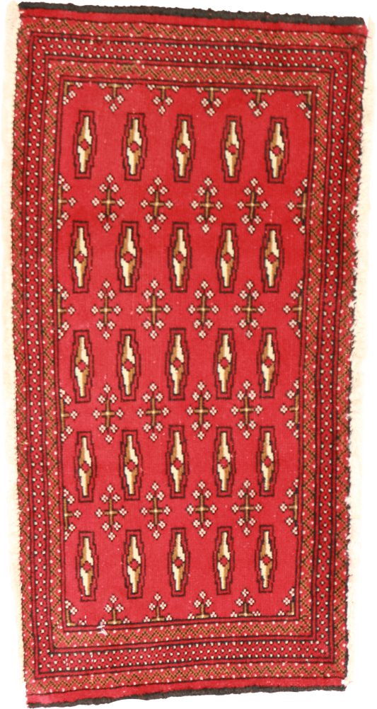 W 1.7 L 3.4 Tekeh 100% Wool Hand-Woven Geometric Design - 64949