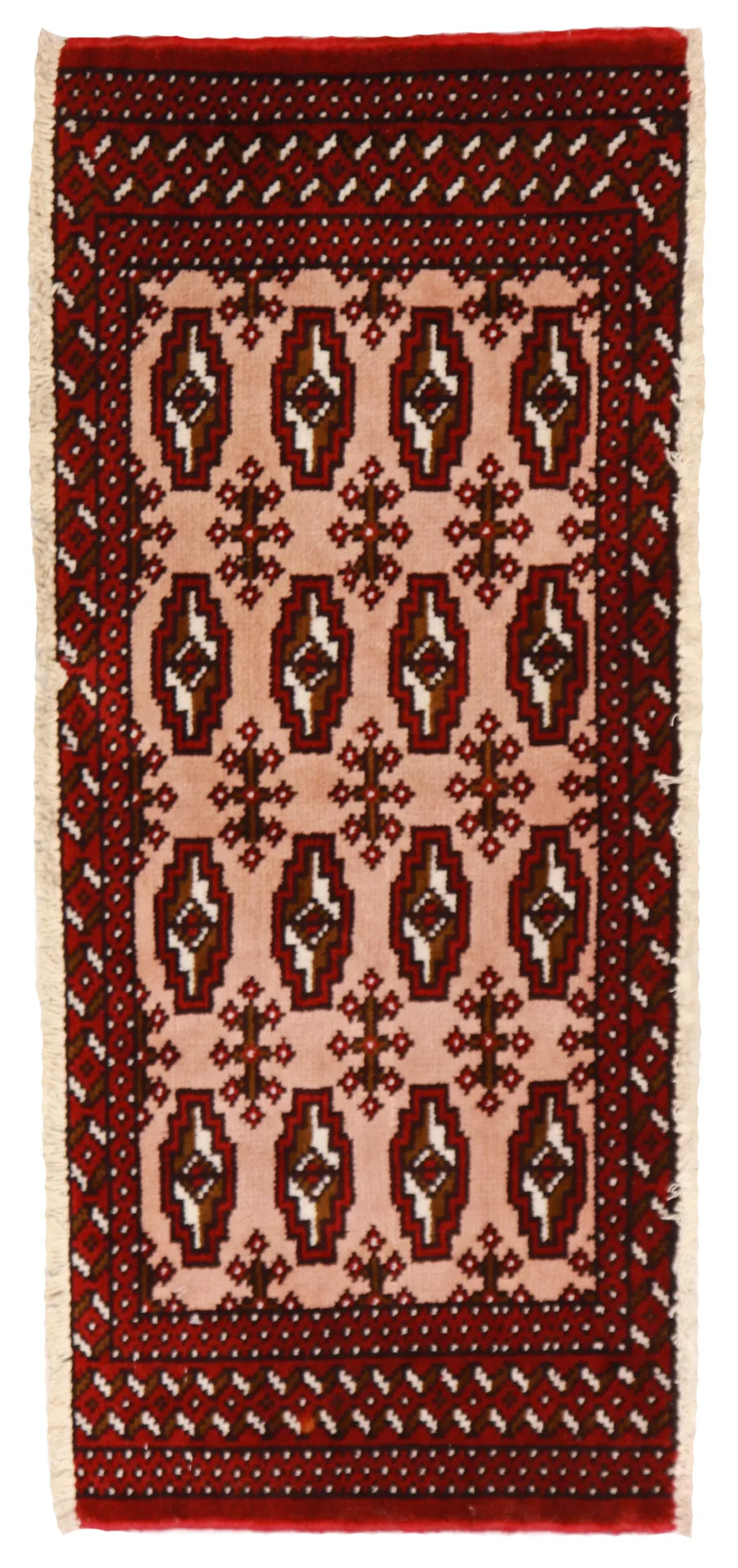 W 1.5 - L 3.5 - Tekeh Fine/Wool Geometric Rectangle - Finest Hand-Knotted Quality Wool - 64958