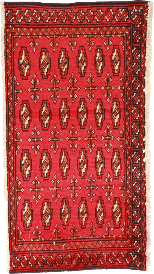 W 1.6 L 2.11 Tekeh 100% Wool Hand-Woven Geometric Design - 64966