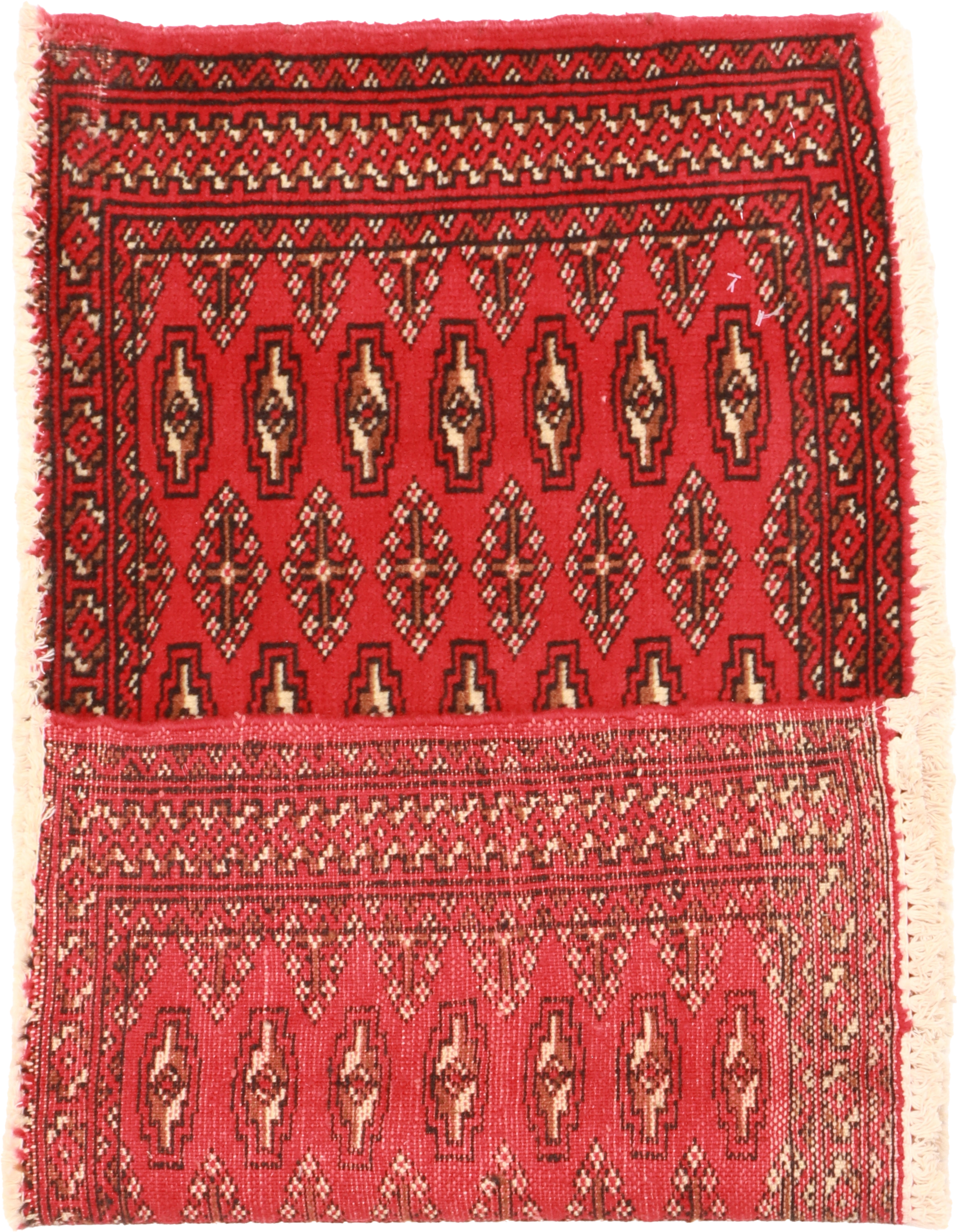 W 1.7 - L 3.4 - Tekeh Fine/Wool Geometric Rectangle - Finest Hand-Knotted Quality Wool - 64967