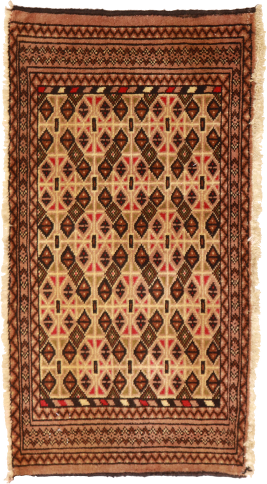 W 1.8 L 3.3 Tekeh 100% Wool Hand-Woven Geometric Design - 64971