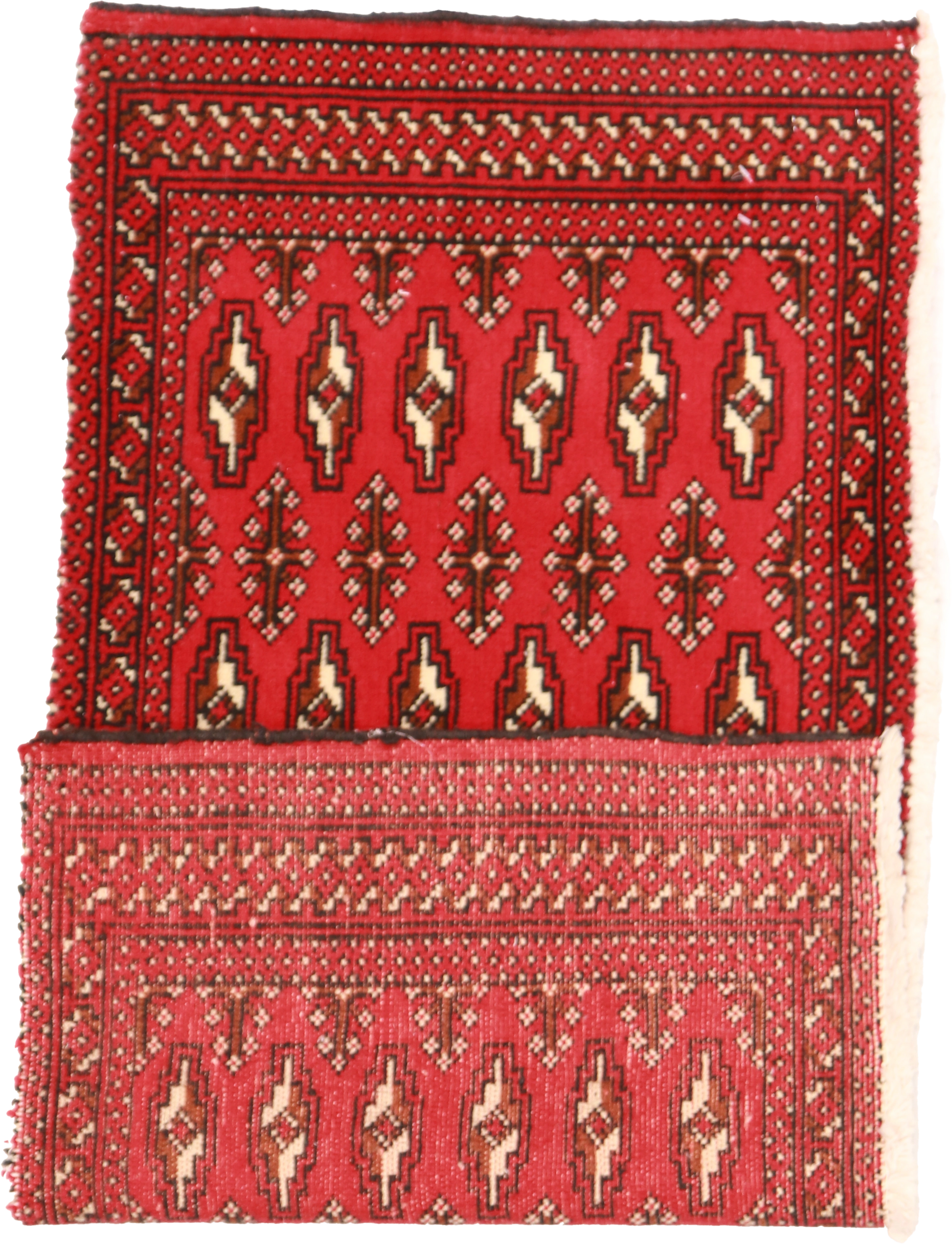 W 1.10 - L 3.9 - Tekeh Fine/Wool Geometric Rectangle - Finest Hand-Knotted Quality Wool - 64979