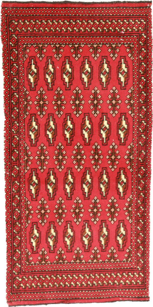 W 1.10 L 3.9 Tekeh 100% Wool Hand-Woven Geometric Design - 64979