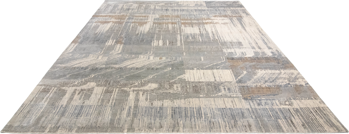 W 8.1 L 10 Modern Wool And Silk Blend Hand-Woven Contemporary Design - 65012