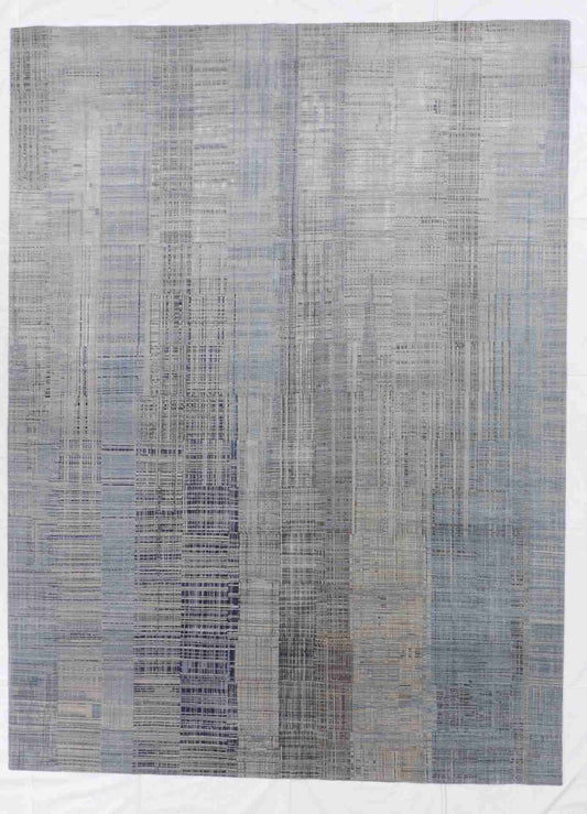 W 9 L 12 Modern Wool And Silk Blend Hand-Woven Contemporary Design - 65014