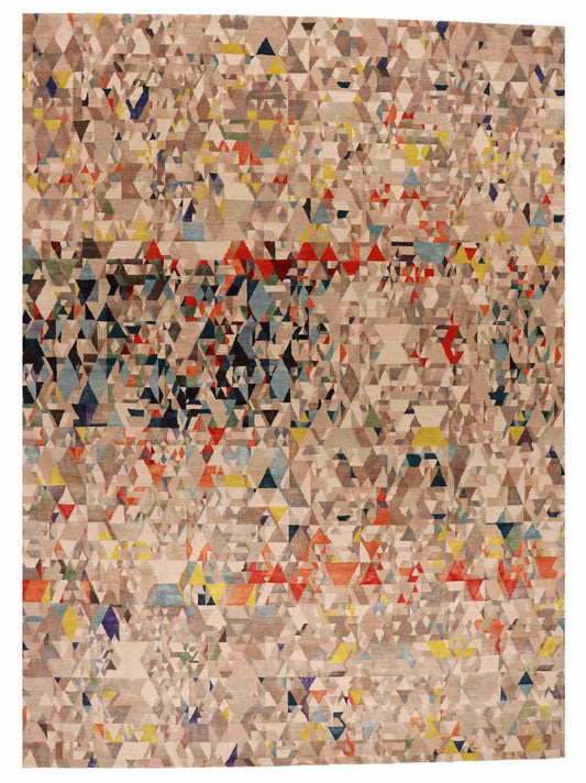 W 9.2 L 12.1 Modern Wool And Silk Blend Hand-Woven Contemporary Design - 65020