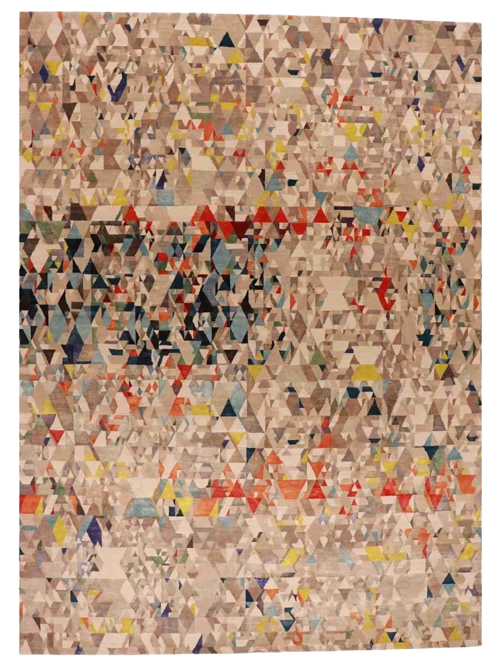 W 9.2 L 12.1 Modern Wool And Silk Blend Hand-Woven Contemporary Design - 65020