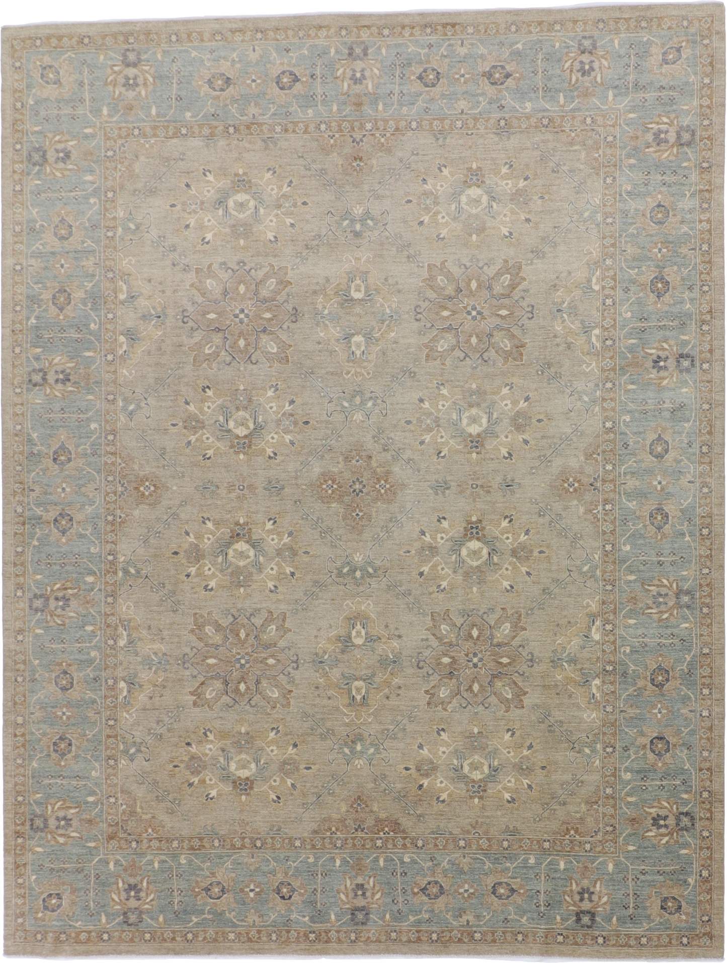 W 9.1 L 11.8 Oushak 100% Wool Hand-Woven All-Over Design - 65062