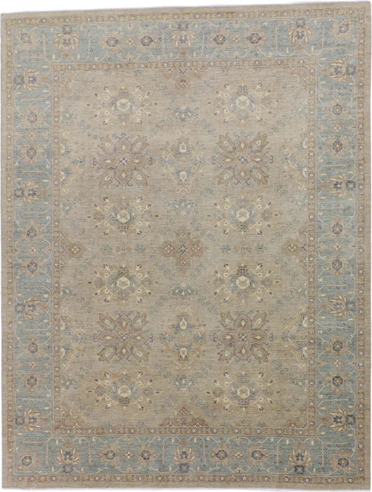 W 9.1 L 11.8 Oushak 100% Wool Hand-Woven All-Over Design - 65062