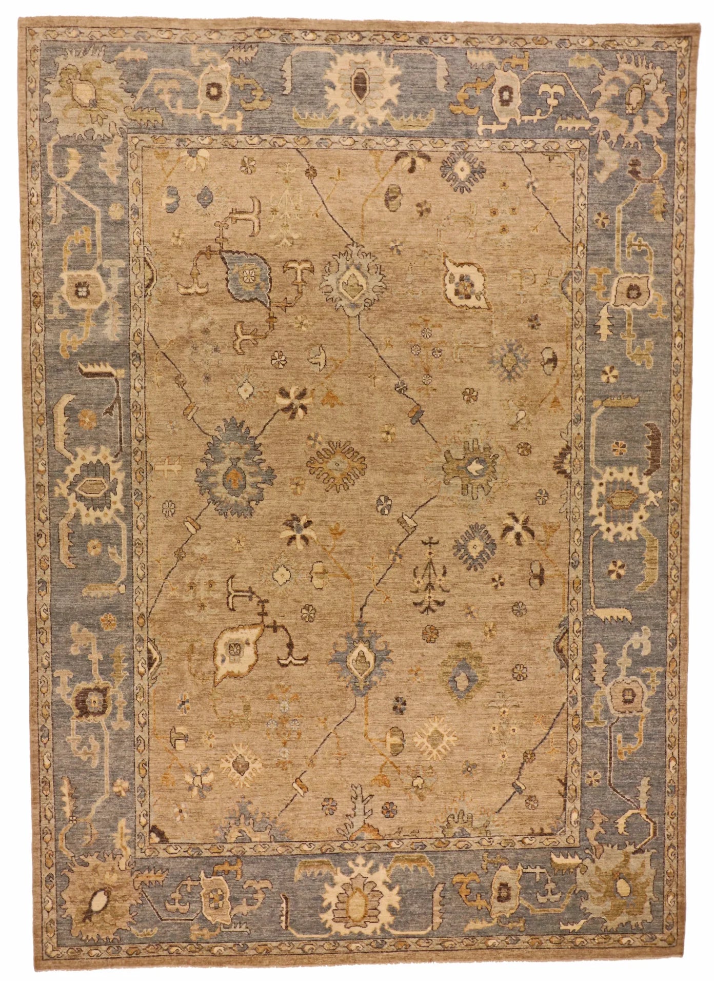 W 9 - L 12 - Oushak Wool Transitional Rectangle - Hand Woven Rug - 65067