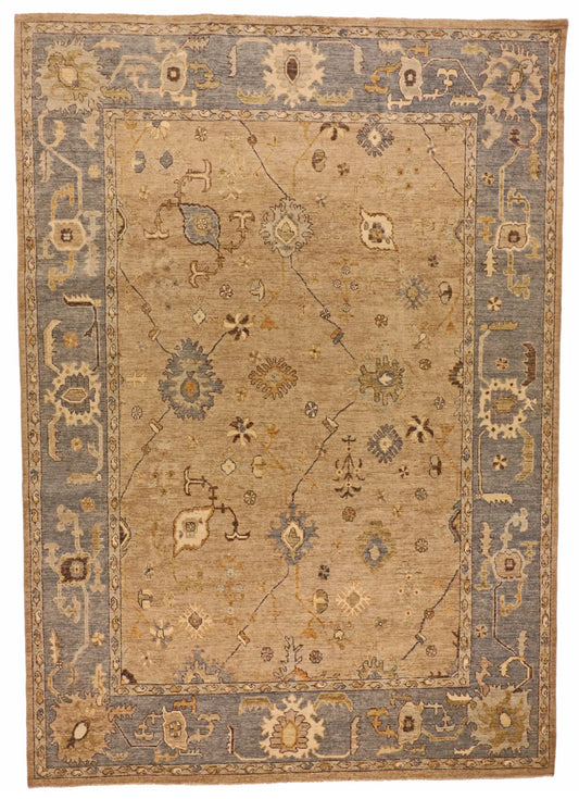 W 9 - L 12 - Oushak Wool Transitional Rectangle - Hand Woven Rug - 65067