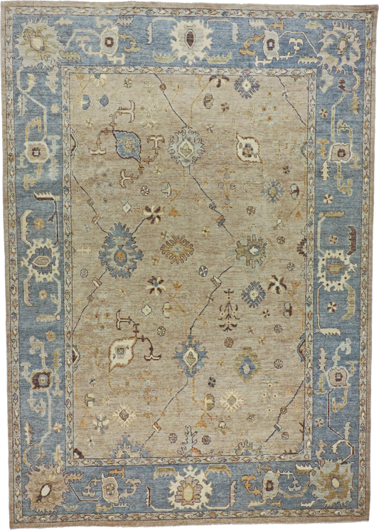 W 9 - L 12 - Oushak Wool Transitional Rectangle - Hand Woven Rug - 65067