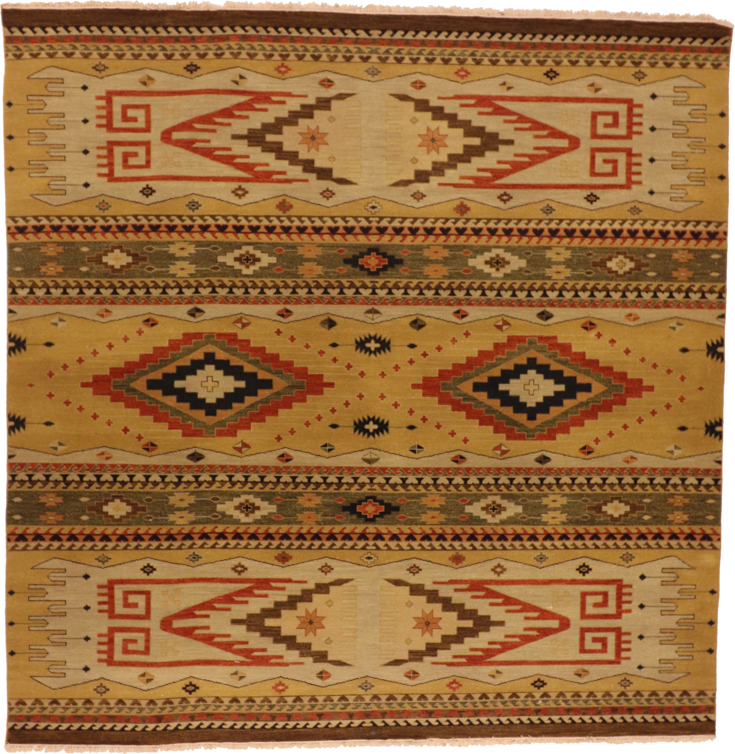 W 10 L 10 Heriz 100% Wool Hand-Woven Geometric Design - 65108