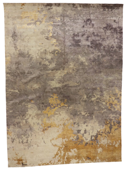 10 x 13.8 - Modern Wool/Silk Contemporary Rectangle - Finest Hand-Knotted Quality Wool — 65120