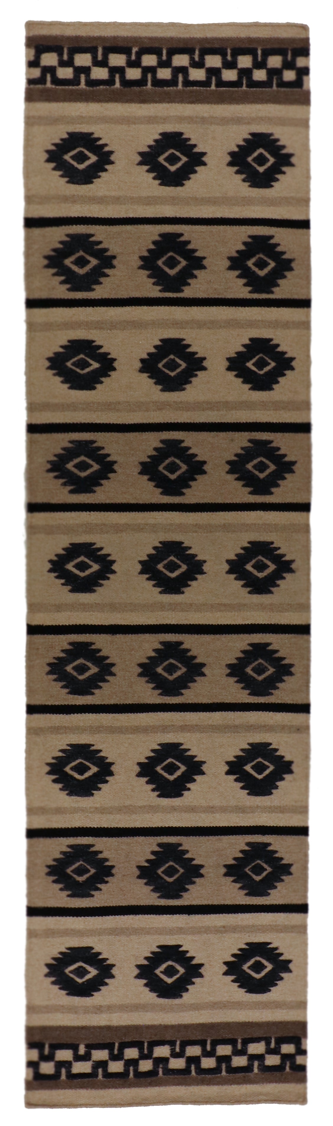 W 2.6 L 12 Mountain Modern Runner 100% Wool Handmade India Geometric Design - 65156
