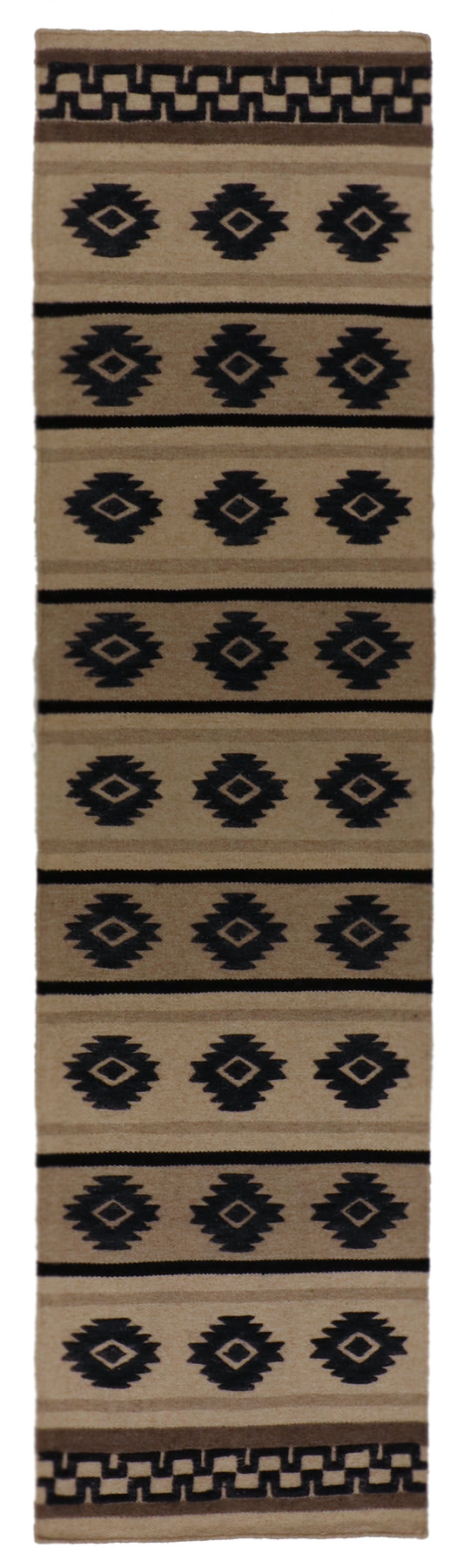 W 2.6 L 12 Mountain Modern Runner 100% Wool Handmade India Geometric Design - 65156